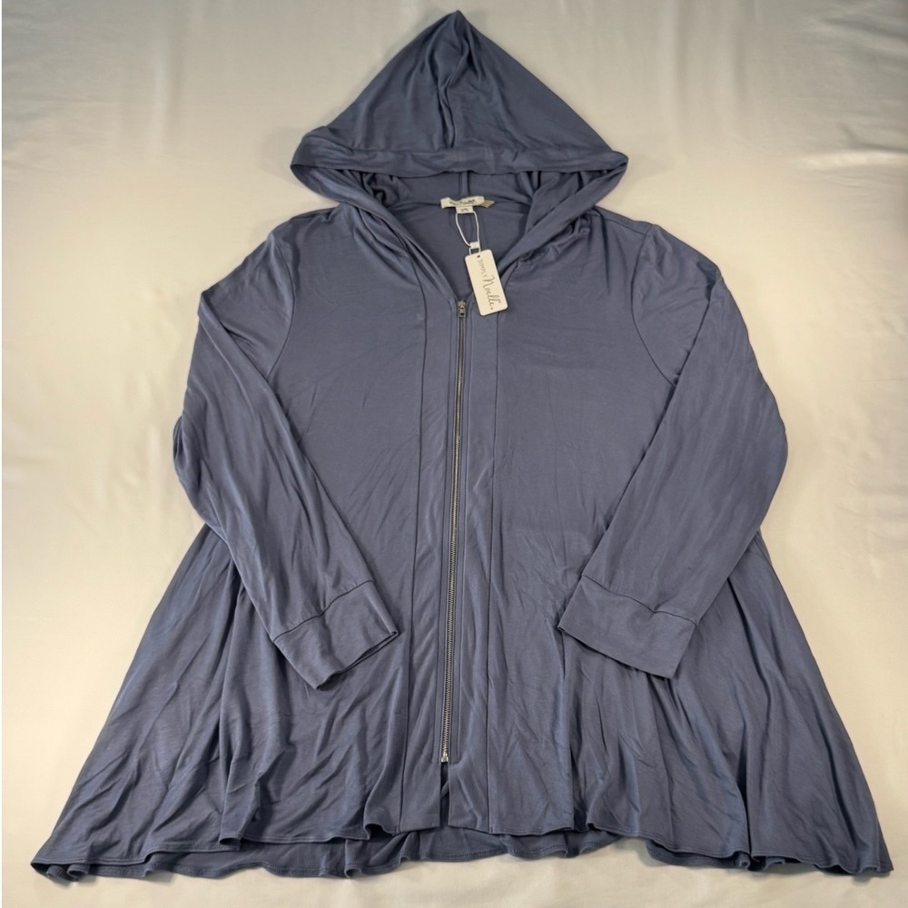 Simply Noelle Womens L/XL Blue Full Zip Lightweight Jersey Knit Swing Hoodie NWT